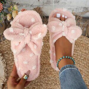 {NEW} Women's Casual Polka Dot Pattern Slippers with Cute Bow 7.5-8